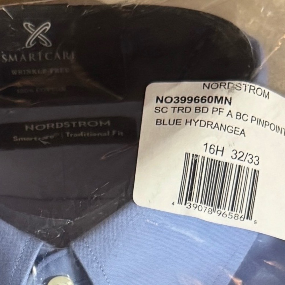 Nordstrom Smartcare Dress Shirt Mens 16.5 32/33 Blue Traditional Fit Cotton - Picture 3 of 10